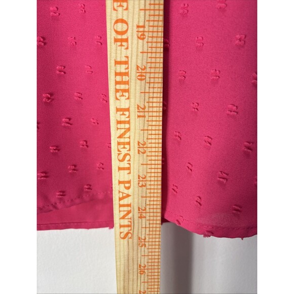 THML Woman’s Puff Sleeve Ruffle Neckline Pink Fuchsia Top Blouse Sz L - Picture 8 of 15